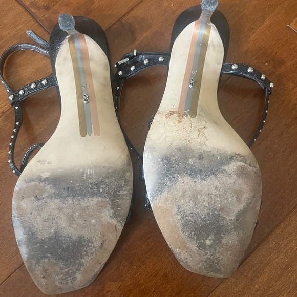 Sam Edelman Sandal Patent Leather Open Toe Studded 4.5" Heel Black - Picture 7 of 8